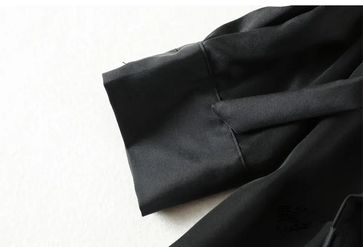 Женское винтажное шелковое платье Черное длинное рубашка из натурального шелка