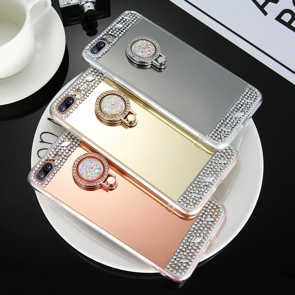 KISSCASE металлизированный зеркальный чехол для iPhone X 7 8 6 6S Plus роскошное кольцо на