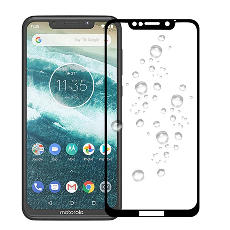 Полное покрытие из закаленного стекла для Motorola Moto One защита экрана весь клей