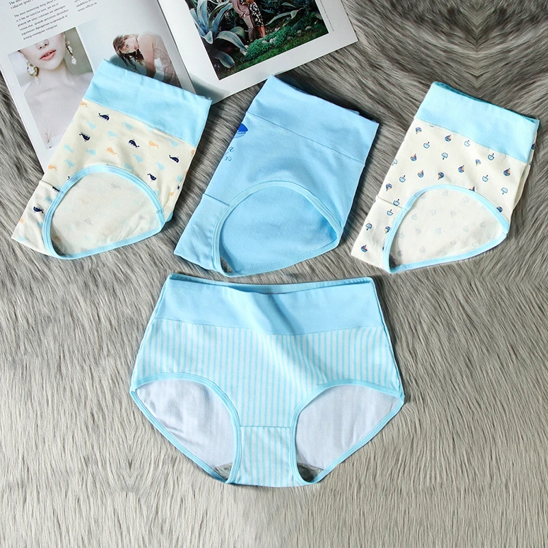 Женские трусики с высокой талией 4 шт./компл. милое нижнее белье из дышащего
