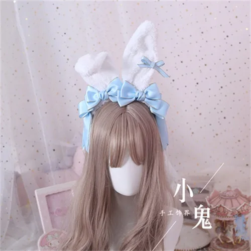Only Headwear Милый японский каваи большой бант плюшевый кролик с ушами KC головной убор повязка на голову Косплей лента для волос Лолита ручной работы аксессуары для волос - Цвет: Only Headwear