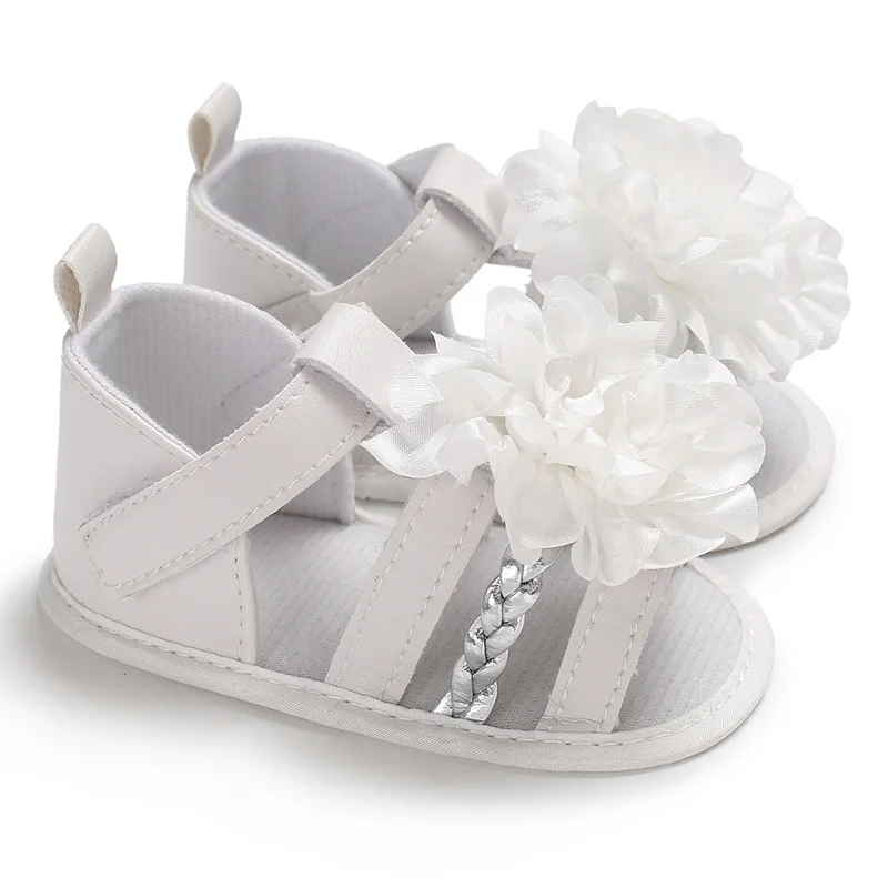 White 11CM Big Flower Baby Girl Shoes Summer Infant Toddler Shoes First Walkers Soft Bottom Non-Slip Pu Leather Newborn Baby Shoes Schoenen - Цвет: White 11CM
