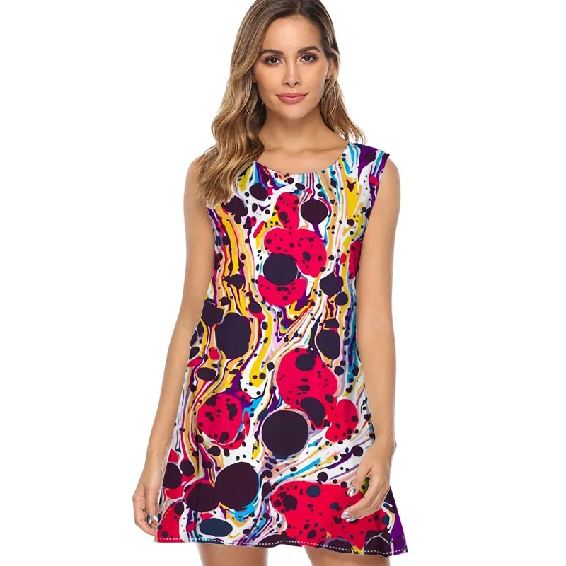 QZ298 Poppy pattern red flowers Summer Dress Women Print Chiffon Dress Sleeveless Style Short Dress Sundress Casual Shift Dresses - Цвет: QZ298