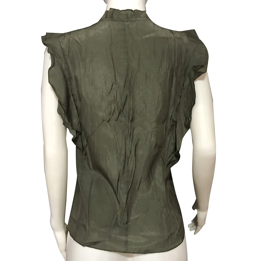 Бесплатная Страусиная женская рубашка с v образным вырезом и оборками безрукавка