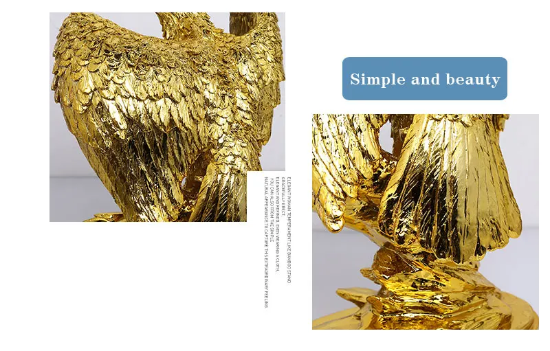 Gold Color Eagle Ornaments Spread Wings Eagle Trophy Figurines Crafts Home Office Decoration Resin Animal Miniature Model Gifts