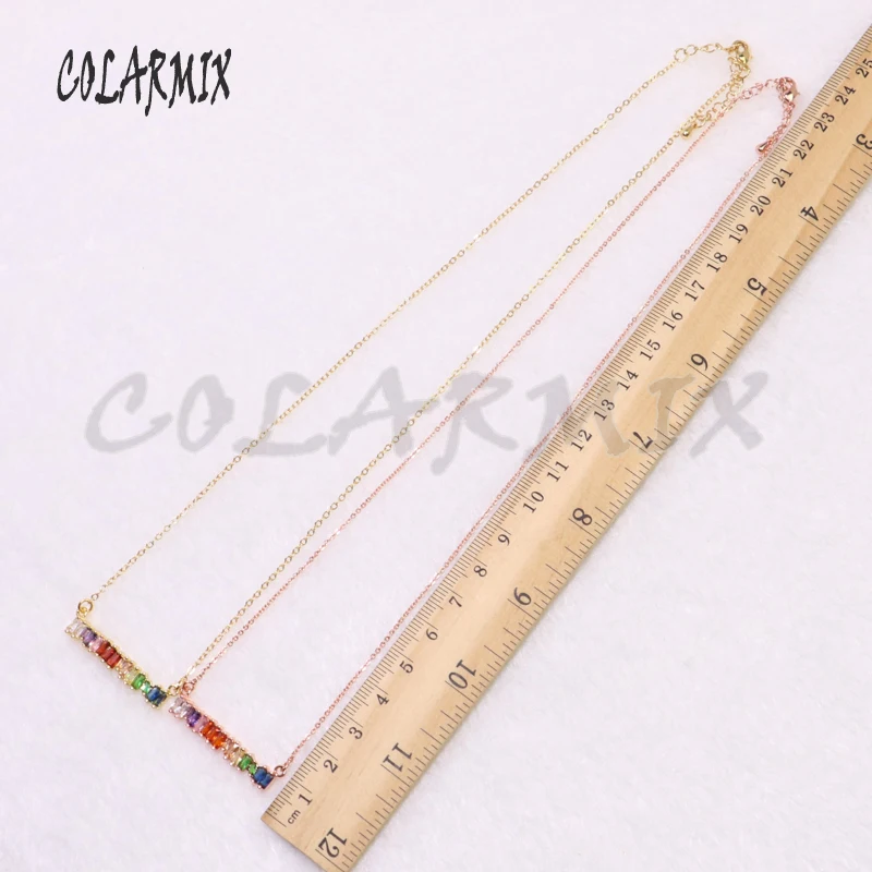 

Wholesale 6Pcs rectangle necklace Zircon colorful crystal pendant necklace metal chain pendant necklace jewelry gift 5320