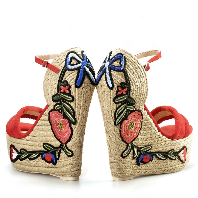 Розовые ладони женская летняя обувь вышитые замши на платформе espadrille цветок
