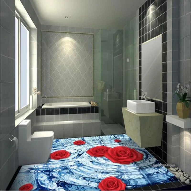 

beibehang Large custom flooring stickers dream rose water ripple bathroom 3D floor tiles decorative painting