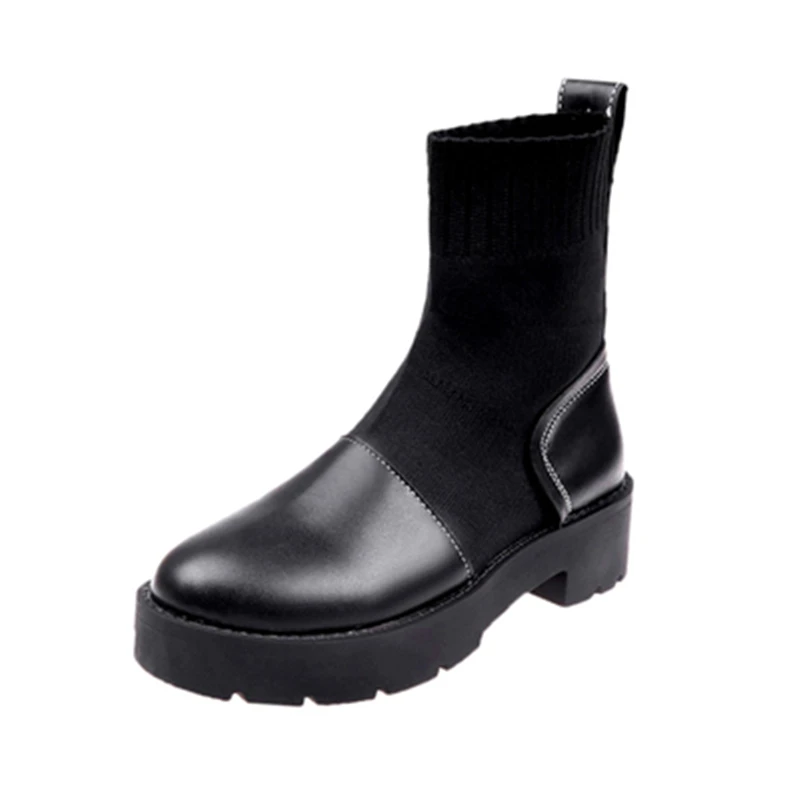 Shoes Women Sock Ankle Boots Stretch Knitting Female Flat Heels Round Toe Fabric Ladies | Обувь
