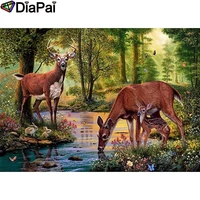 diapai 5d diy diamond painting 100 full squareround drill deer tree scenery diamond embroidery cross stitch 3d decor a21487