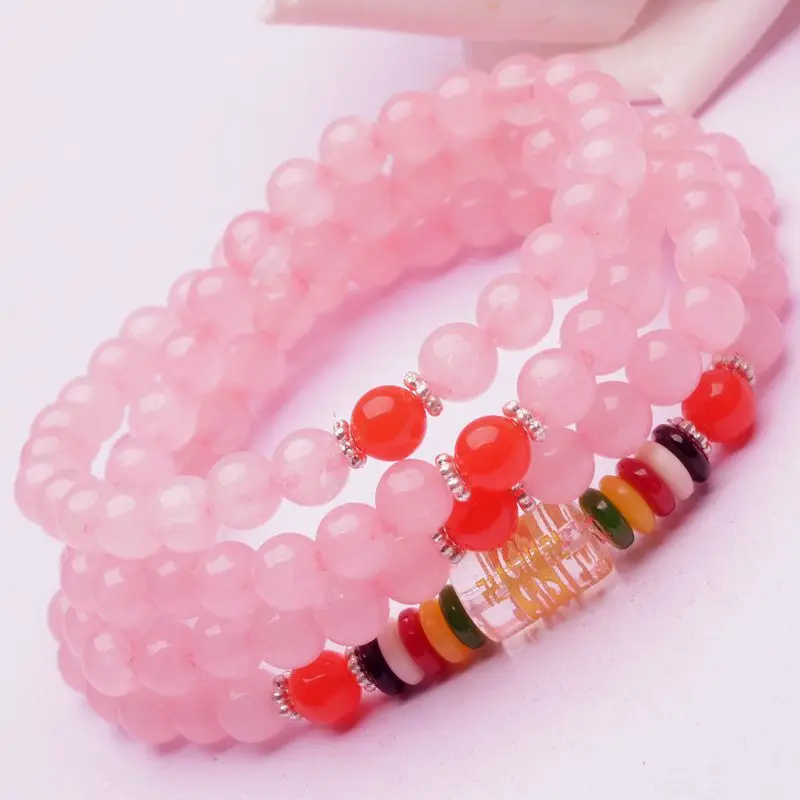Браслеты из натурального камня с розовыми кристаллами 8 мм бусины Круглые