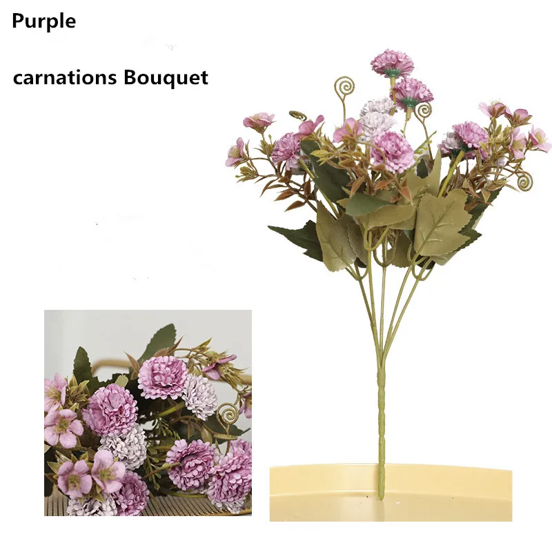 purple DIY искусственные цветы 11 цветок головки Гвоздика Букет Главная спальня украшения поддельные цветок Свадебная сцена макет фотографии реквизит - Цвет: purple
