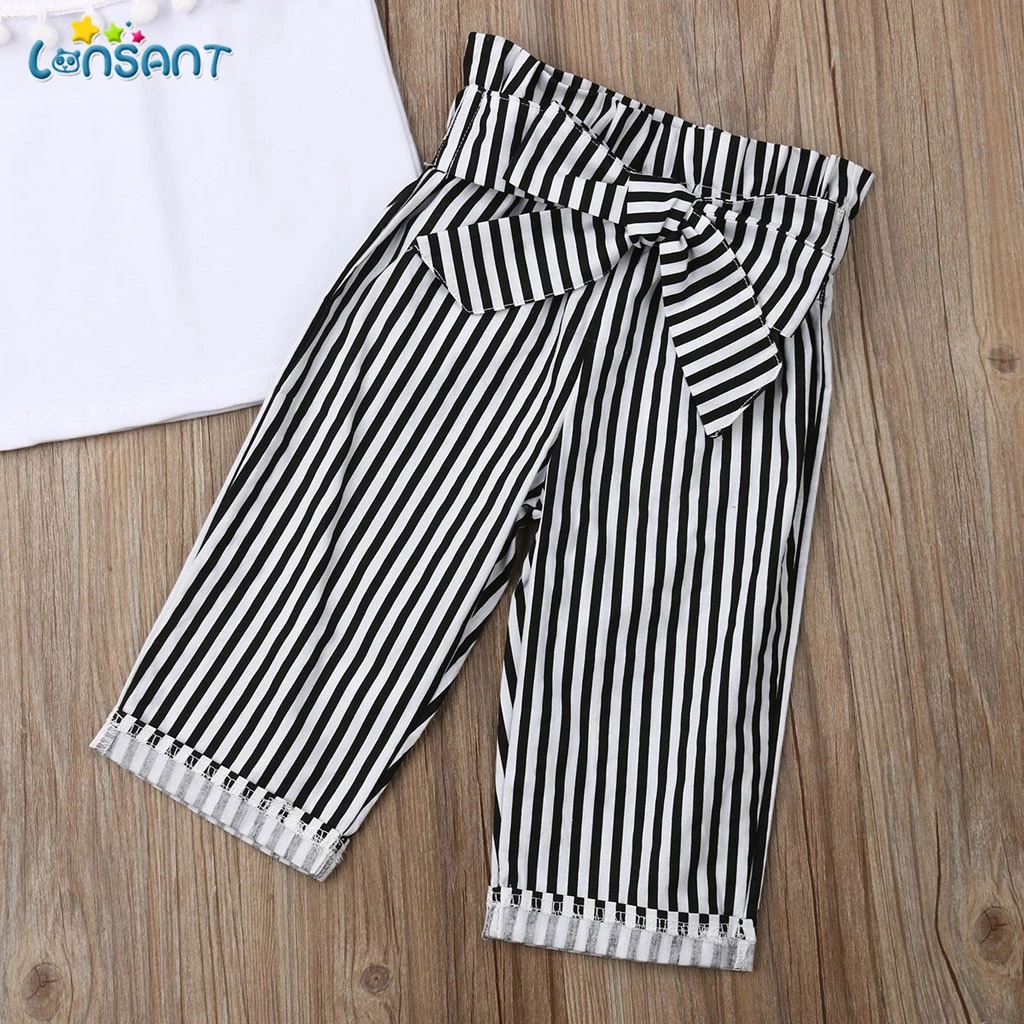 LONSANT Girls Clothes Set Fashion Bow Hairband + Solid Tassel Top Pant Baby Clothing Kids N30 | Мать и ребенок