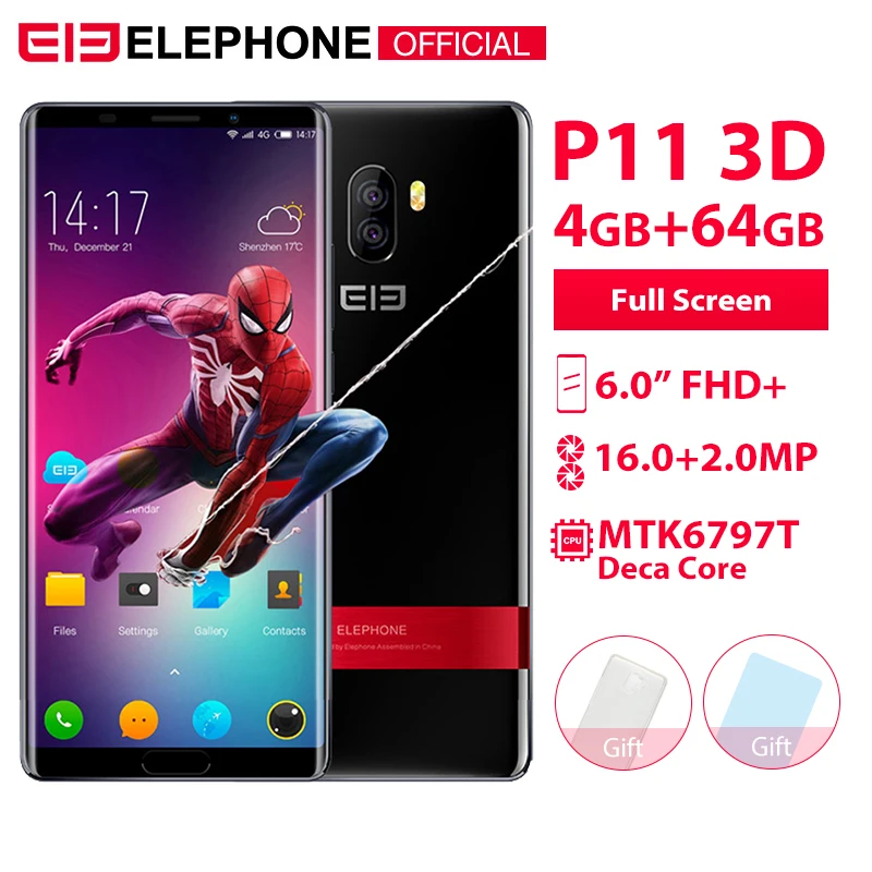 Elephone P11 3D мобильный телефон Android 8 0 MTK6797T Deca Core 6 дюймов incell экран FHD + 4 Гб 64 16 Мп 3200 мАч