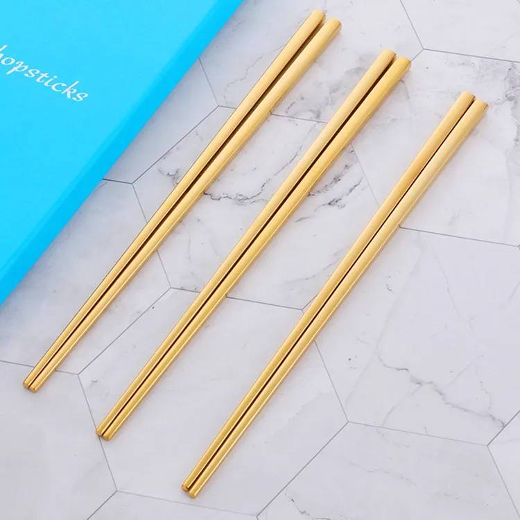 5 Pairs Gold Chopsticks Set Stainless Steel Chopsticks Sushi Japanese Durable Black Korean Chopsticks Set Plated ChopSticks