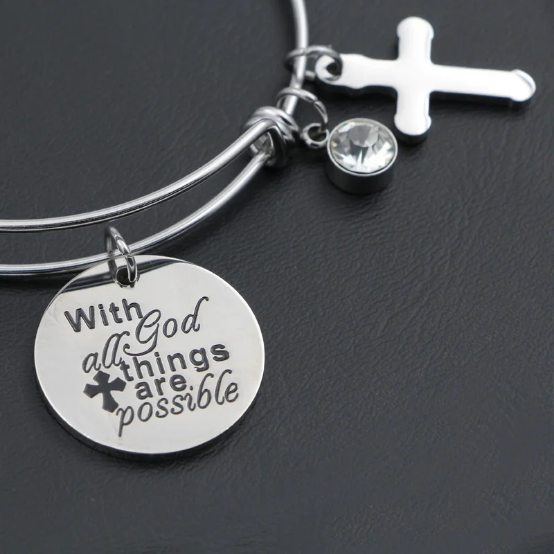 Браслет из нержавеющей стали VILLWICE Cross браслет с гравировкой С god all things pose
