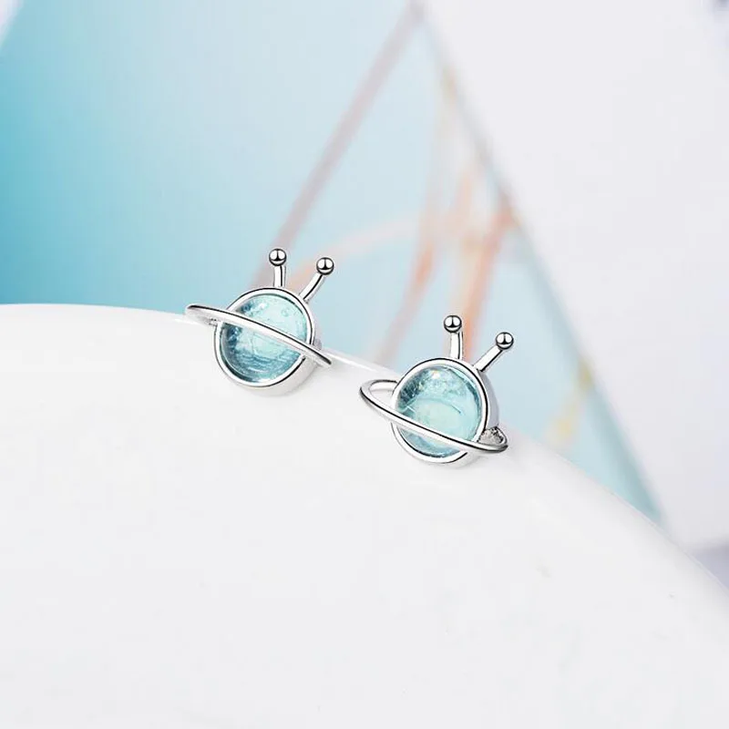 Trendy Design 925 Sterling Silver Cute Blue Planet Stud Earrings For Kids Children Girls Women Earring Creative Gift Jewelry | Украшения и