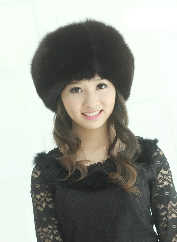 ladies fur hat Genuine Fox hair cap for women Autumn winter luxury skullies fashion design black H425 | Аксессуары для одежды