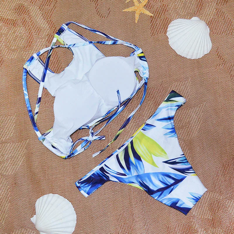 Новый Сексуальный Женщин Пуш-Ап Пуш Ап Цветочный Печати Бинты Strappy Бикини