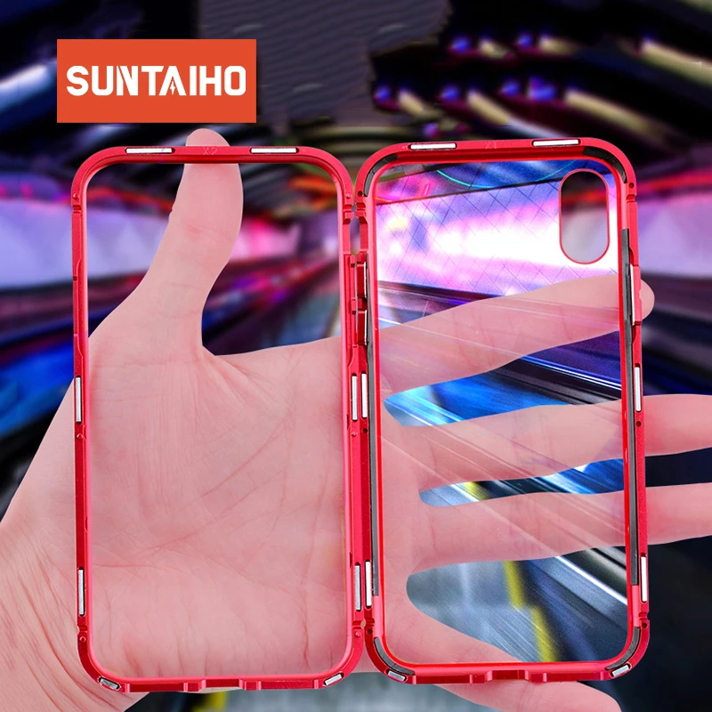 Suntaiho Магнитный адсорбционный чехол для iPhone 7 plus металлический бампер + 9H из