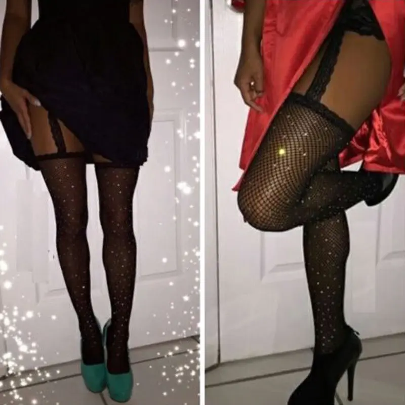 Женские эластичные колготки в сетку с прозрачными стразами 2018|sexy stockings|fish