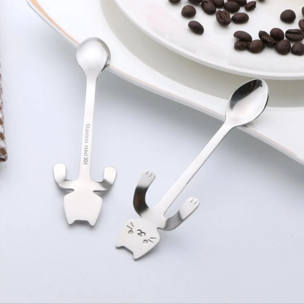 Imixlot 1Pc Stainless Steel Spoon Cute Cartoon Kitten Handle Special Design Pudding Coffee Unique Creative Tableware | Дом и сад