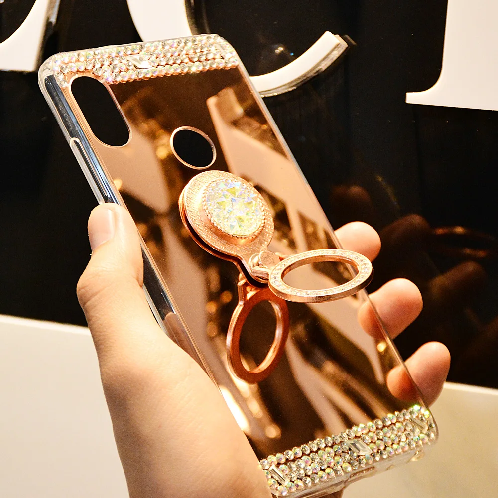 Diamond Phone Case For Samsung A50 J3 J5 J7 A10 A20 A30 A70 M10 M20 Mirror Plated cover S10 S8 S7 S6Edge Ring Holder |