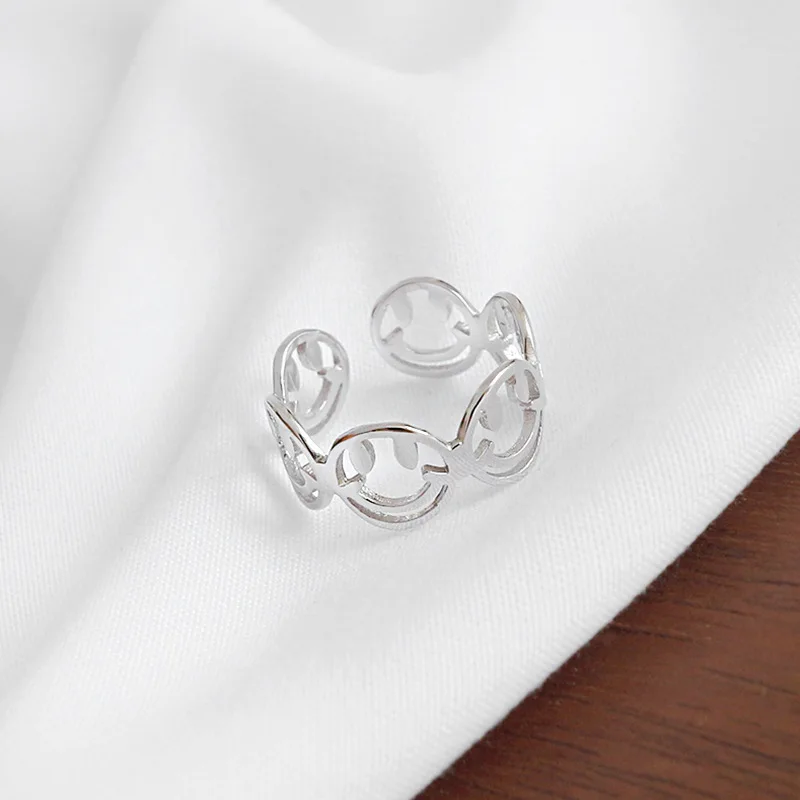 WYJZY Cute style smiley sterling silver ring for women fashion dress with joint size adjustment range US 5-7 | Украшения и