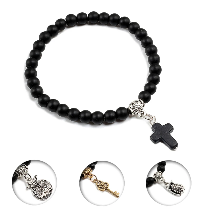 Модный женский браслет из натурального камня 6 мм браслеты с бусинами серебряная