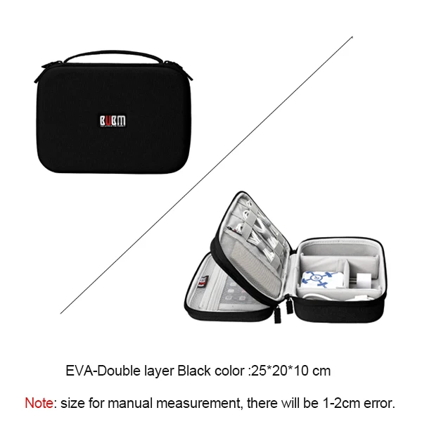 two layer-EVA-black BUBM портативный кабель сумка, цифровой USB гаджет Органайзер провода зарядное устройство косметическая сумка на молнии Power Bank рукав с Ipad чехол - Цвет: two layer-EVA-black