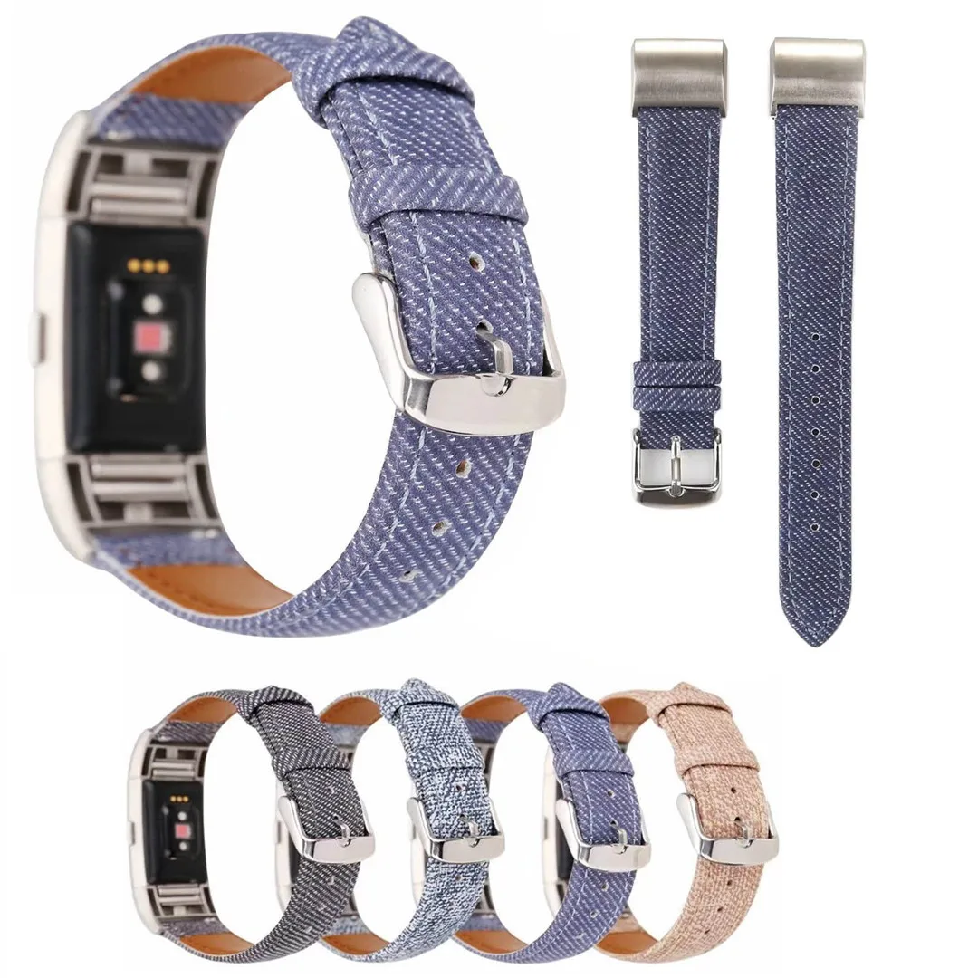 Модный ковбойский джинсовый ремешок с принтом кожаный для Fitbit Charge 2 часов Charge2