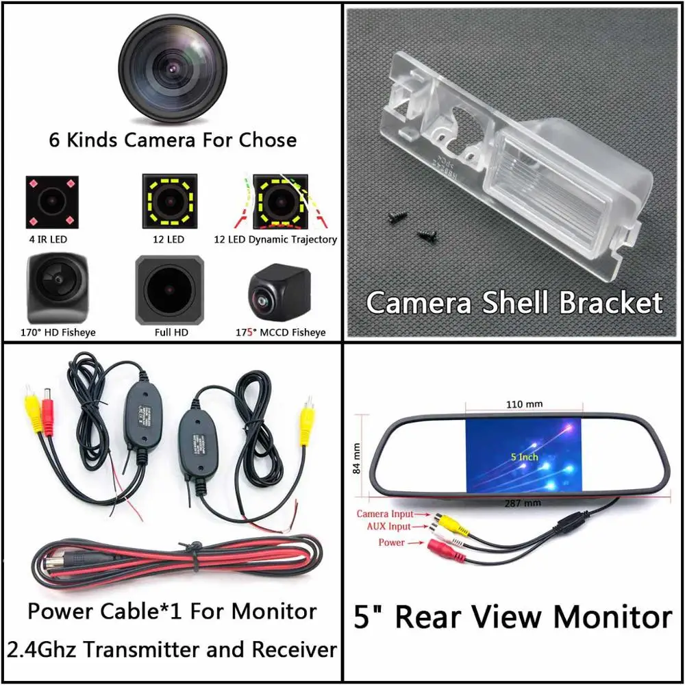 Cam Wirelss 5 Mirror 175 градусов MCCD рыбий глаз 12LED HD камера заднего вида для Fiat Avventura Grand Siena Ritmo Croma Bravo Brava Grande Punto Car - Название цвета: Cam Wirelss 5 Mirror