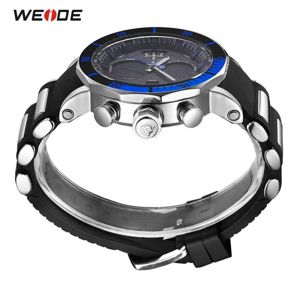 2018 модные спортивные мужские синие Цифровые кварцевые часы WEIDE из ПУ кожи с