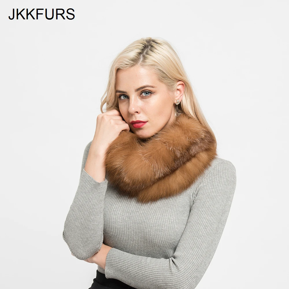 JKKFURS шарфы из натурального Лисьего меха зимние толстые теплые модные стильные