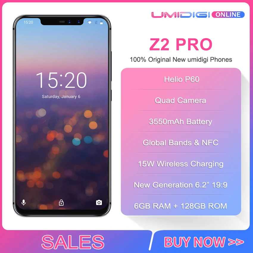Umidigi Z2 Pro 6 2 "полный экран смартфон Android 8 1 ГБ + 128 Helio P60 16MP Quad линзы 4G NFC LTE