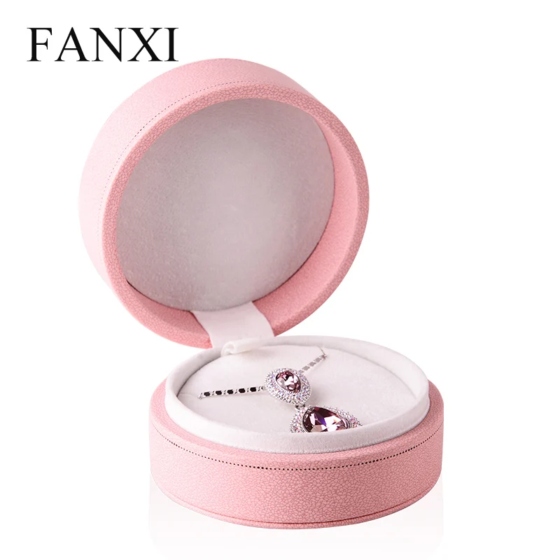 Изысканная круглая коробка FANXI из искусственной кожи розового и белого цвета для