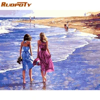 ruopoty frame beach diy painting by numbers seascape acrylic paint on canvas handpainted unique gift for home decoration 40x50cm