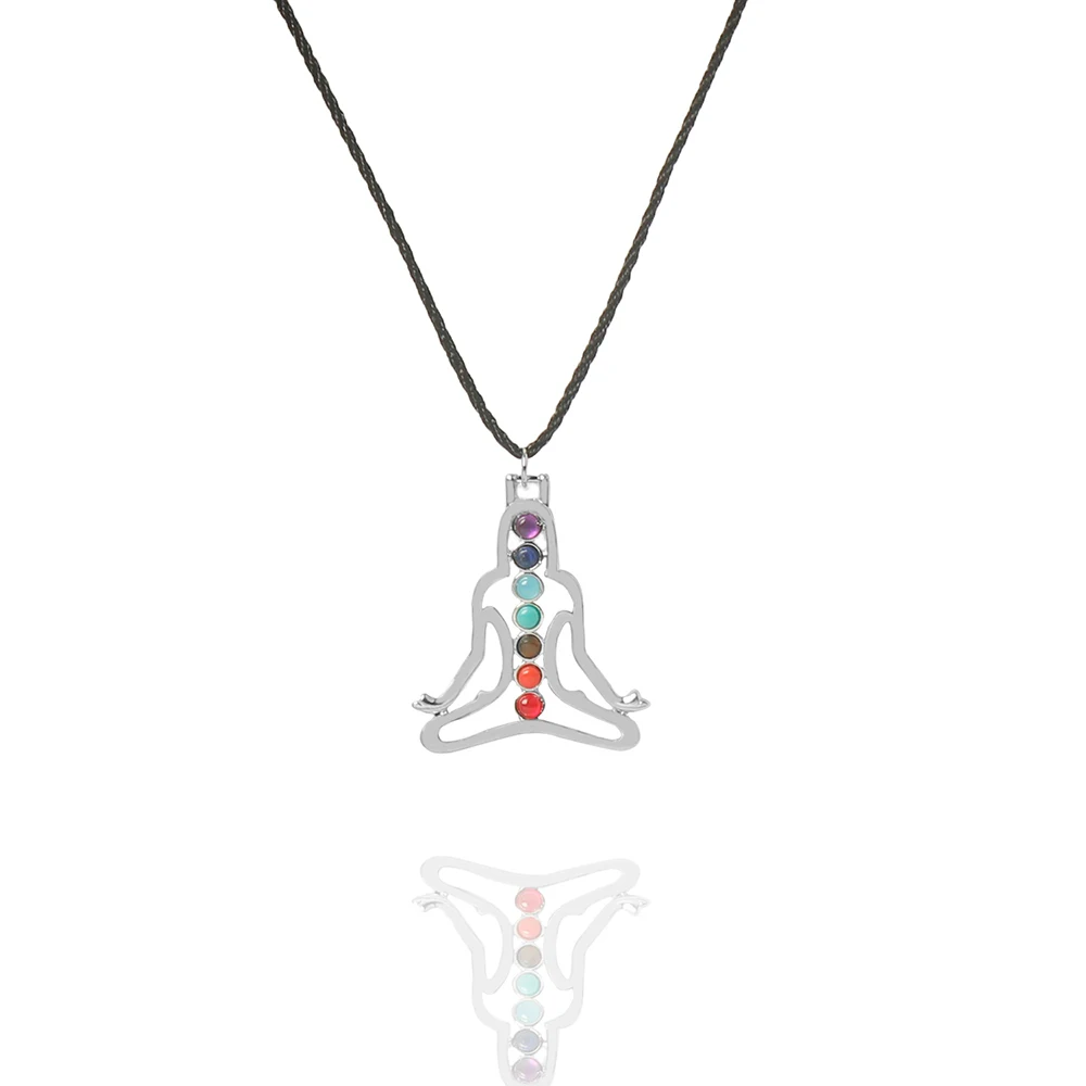 Ожерелье с подвеской в виде ангела медитации цветка семь бусин натуральный