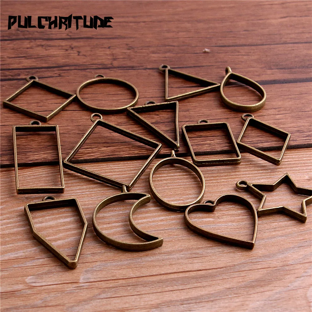 PULCHRITUDE, 8 шт./лот, смешанные, 7 цветов, геометрическая фигура, шарм, полый клей, пустая подвеска, поднос, ободок, подвески, сделай сам, ручная работа