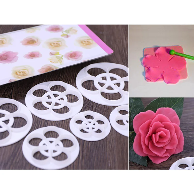 Форма для торта и печенья 6 шт. резак лепестков розы DIY Инструменты кухни помадка 9