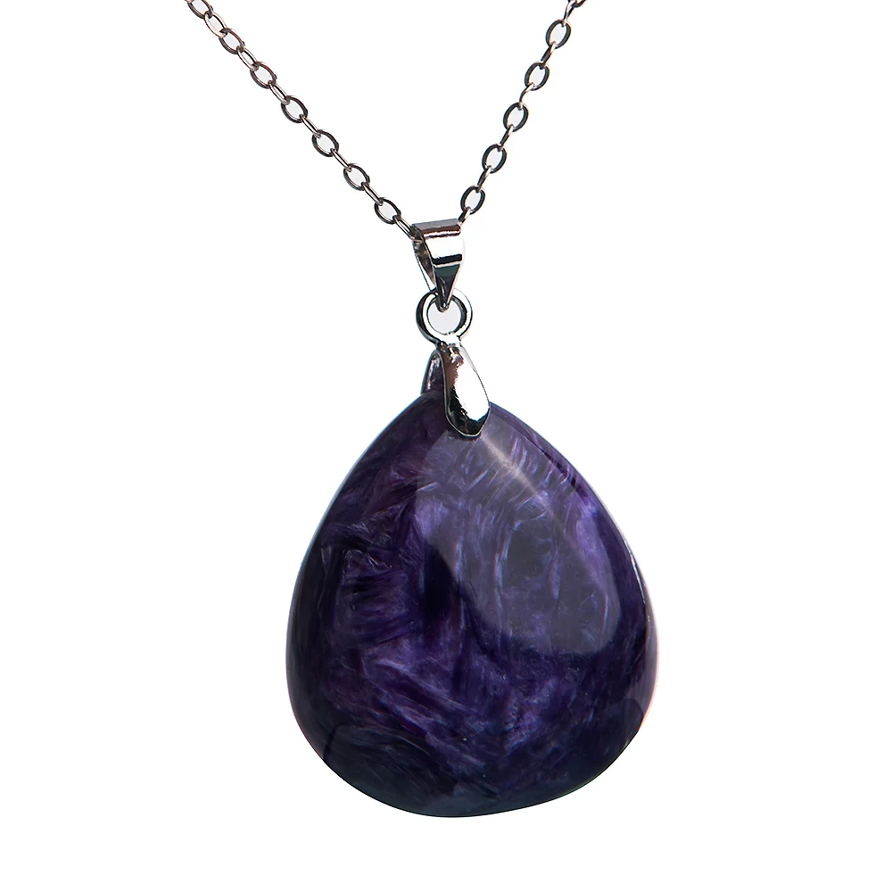 Genuine Natural Purple Charoite Stone Lady Waterdrop Bead Women Pendant AAA 28*25*8.5mm