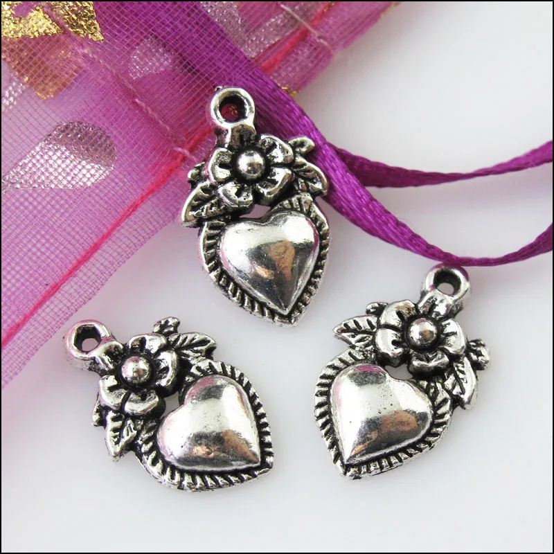 Новый 25 шт. Тибетский серебристый цвет чехол с изображением сердечка цветка лист