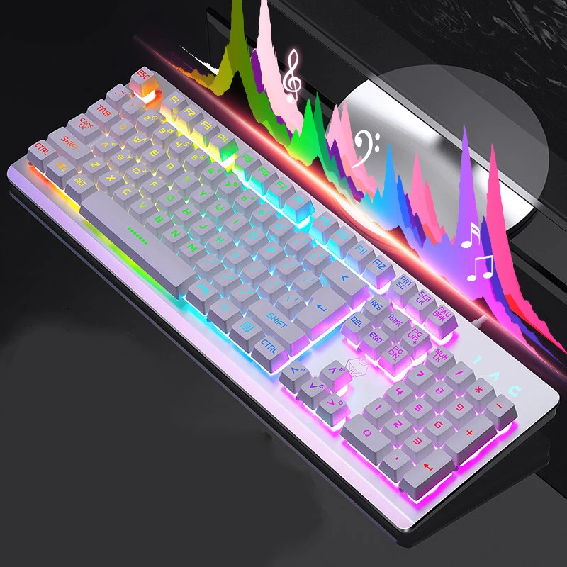 Игровая клавиатура 104 с RGB подсветкой, водонепроницаемая Бесшумная клавиатура для компьютера, геймера, USB Проводная клавиатура для ноутбука - Цвет: Белый