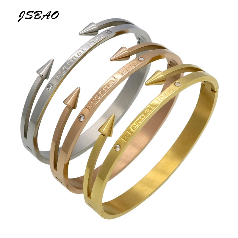 

JSBAO Hot Sale Conical Arrow Imitation Crystal Bracelets & Bangles "Eternal love" Nail Cuff Bracelet For Women Jewelry