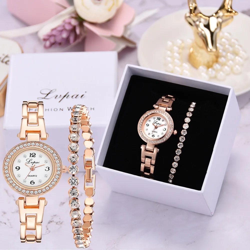 

Luxury Women Watches 2019 Fashion Diamond Studded Steel Watch Full Diamond Bracelet Set Contain Box relogio feminino reloj mujer