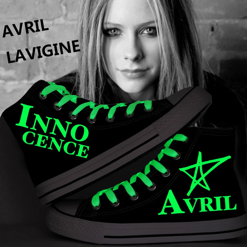 Avril Lavigne/повседневная обувь на плоской подошве; женская парусиновая обувь с ручной росписью; черные высокие кроссовки; популярная обувь с граффити