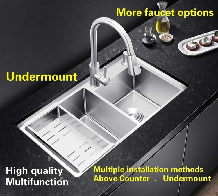 Free shipping Apartment big kitchen manual sink double groove do the dishes 304 stainless steel high quality hot sell 82x45 CM |