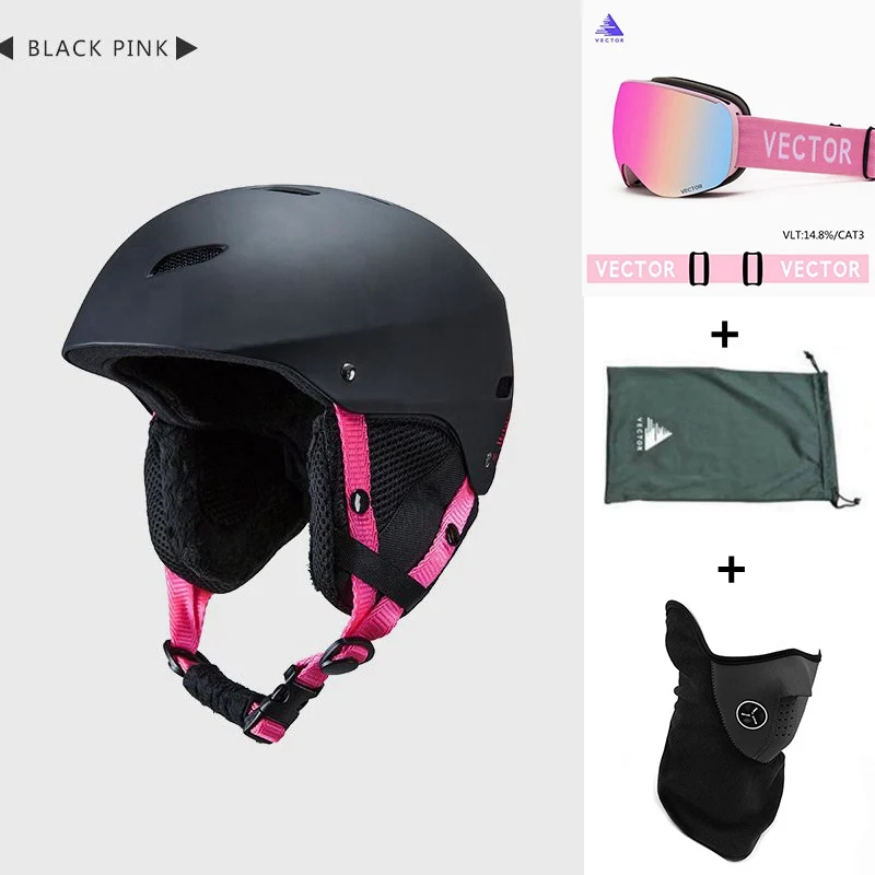 Black Pink 5 Set Для мужчин Для женщин Регулируемый защитный для катания на лыжах под открытым небом шлем для катания на коньках зимних видов спорта Для женщин Сверхлегкий Катание на коньках для катания на сноуборде Лыжный Спорт велосипед велосипедный шлем Casco Ciclismo - Цвет: Black Pink 5 Set