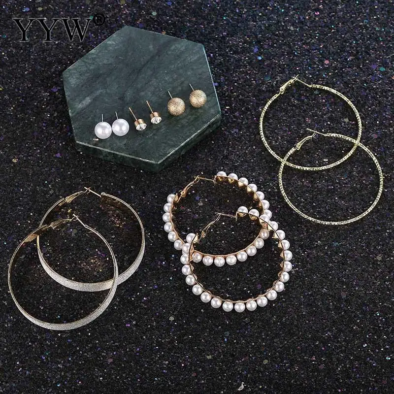 6 шт./лот серьги кольца с большими кристаллами модные пластиковые жемчужные