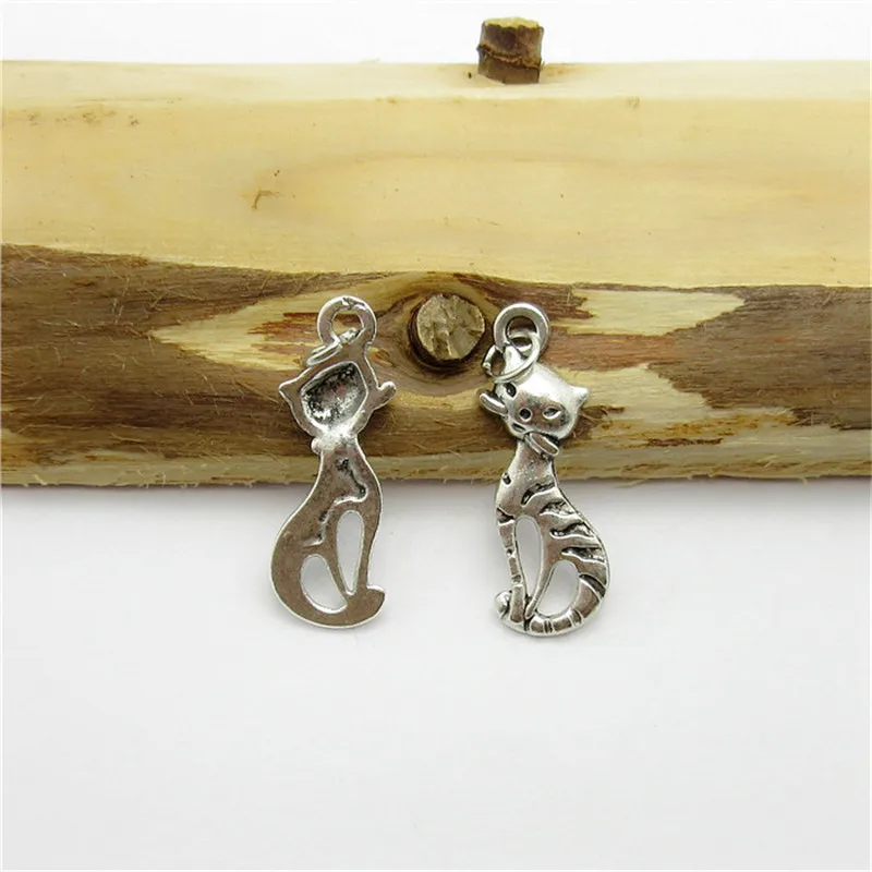

90 шт. (25*9 мм) Античные Серебряные Подвески в виде кота, сплав, подвеска, подходят для европейских браслетов, металлические ювелирные изделия ...